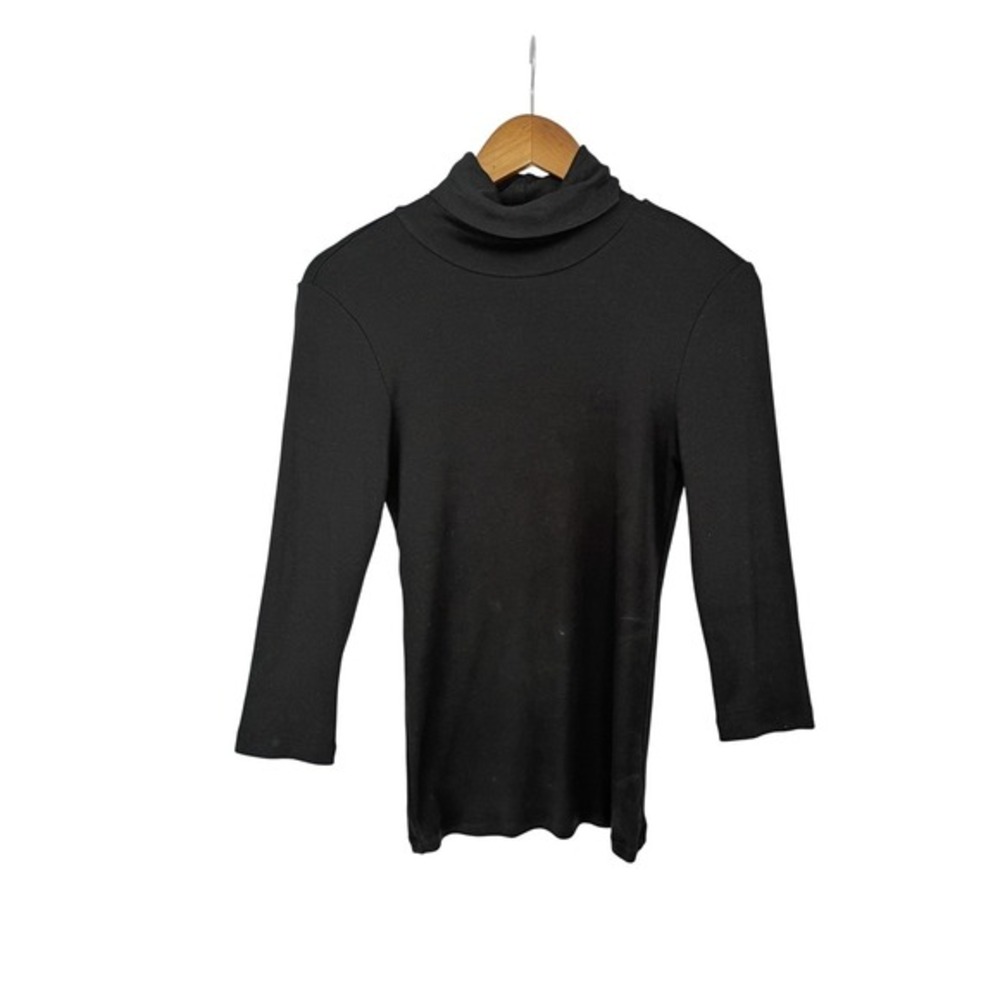 GAP‎ Black Ribbed Turtleneck 3/4 Sleeve Top Women's Medium Cotton Modal